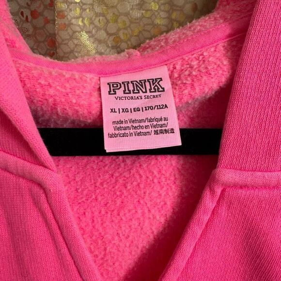 PINK Victorias Secret Cinched‎ Crop Hoodie & Sweatpants Atomic Pink Set L/XL - Picture 4 of 11